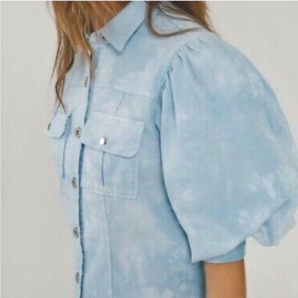 Blue denim button down puff sleeve dress - Picture 3 of 3